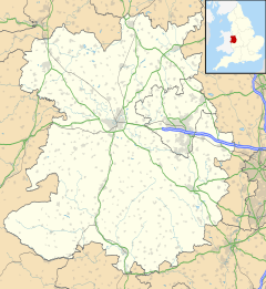 Map of Shropshire, with a red dot showing the position of Llanymynech