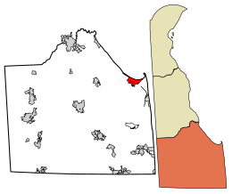 Location of Lewes in Sussex County, Delaware.