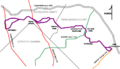 A scaled map illustrating the Purple Line route and its intersections with existing subway lines.