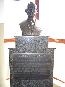 A bronze bust of Angelo Franzin on a pedestal