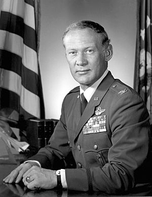 Buzz Aldrin black and white dress uniform photo portrait