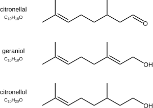 Citronellal, geraniol, citronellol