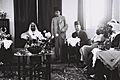 EMIR ABDULLAH OF TRANSJORDAN WITH LEADING MEMBERS OF THE ARAB COMMUNITY DURING HIS VISIT TO JAFFA. אמיר ( מלך ) עבדלה מירדן משוחח עם מנהיגות ערביי יפוD813-104