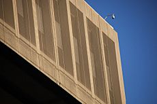 Netting along two upper floors on 10th Street NW - SW corner - J Edgar Hoover Building - Washington DC - 2012