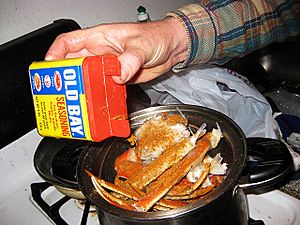 Snow crab legs and old bay seasoning