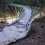 View across pedestrian bridge from its north end