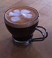 Caffè macchiato in glass, Natick, Massachusetts, USA