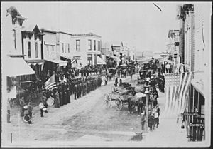 Civil War Veterans, Fourth of July or Decoration Day, Ortonville, Minnesota. On review in center of town, ca. 1880 - NARA - 558761