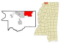 Location of Olive Branch in the State of Mississippi