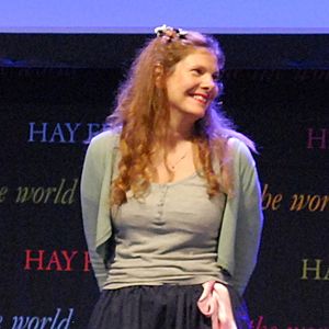 Longstaff being introduced at the Hay Festival in 2017