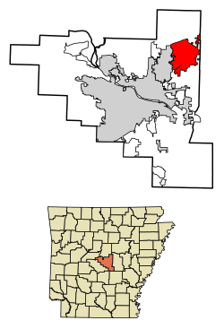 Location of Jacksonville in Pulaski County, Arkansas.