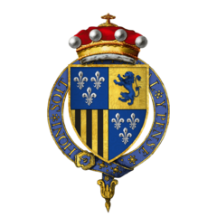 Quartered arms of Sir Thomas Burgh, 7th Baron Strabolgi, KG.png