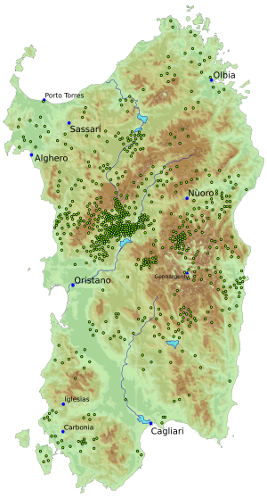 Sardegna mappa tombe dei giganti