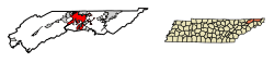 Location of Kingsport in Sullivan and Hawkins counties, Tennessee