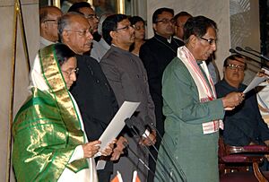 The President, Smt. Pratibha Devisingh Patil administering the oath as Cabinet Minister to Shri B.K. Handique, at a Swearing-in Ceremony, at Rashtrapati Bhavan, in New Delhi on May 22, 2009