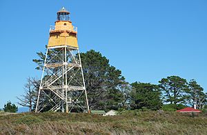 Farewell Spit lighthouse and accommodation houses