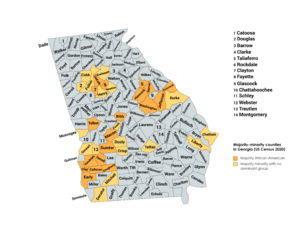 Majority minority counties in Georgia US Census 2020