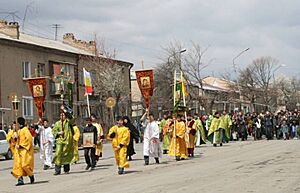 Palm Sunday procession in Tskhinvali