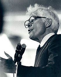 Windblown Independent Presidential Candidate John Anderson speaks to students at the University of Michigan, September 3, 1980. (7670512080)