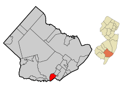 Map of Somers Point in Atlantic County. Inset: Location of Atlantic County highlighted in the State of New Jersey.