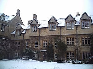 Hertford college Old Quadrangle under the snow