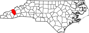 Map of North Carolina highlighting Haywood County