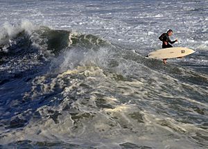 A surfer in the air