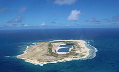 Aerial photo showing an island in the ocean