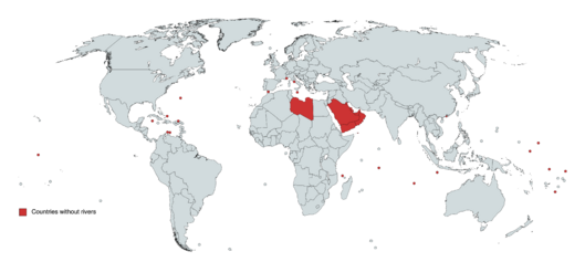 Map of countries without rivers