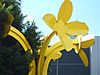 Bright yellow steel sculpture at Darling Harbour, Sydney