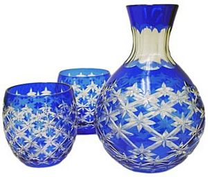 Blue twinkle cut sake set