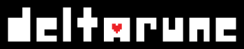 The word "Deltarune" in a pixelated font, with a heart replacing the hole of the "a"