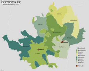 Hertfordshire Administrative Map 1832