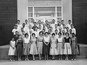 NASA human computers - Mary Jackson on far right - Pressure Tunnel staff taken in 1950s