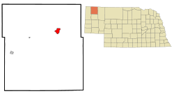 Location of Chadron within Dawes County and Nebraska