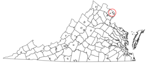 Falls Church highlighted red in the Commonwealth of Virginia