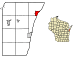 Location of Algoma in Kewaunee County, Wisconsin.