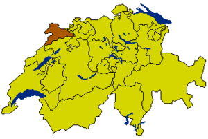 Map of Switzerland, location of Jura highlighted