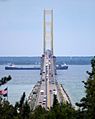 Freighter passing under Macinac Bridge