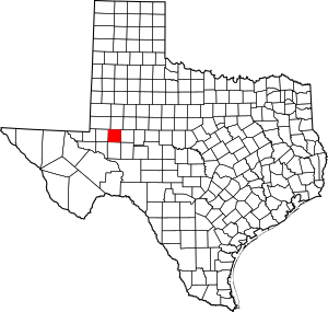 Map of Texas highlighting Midland County