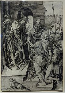 The Passion - Ecce Homo by Martin Schongauer, German, fl. 1450-1491, engraving - Fitchburg Art Museum - DSC08911