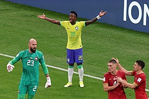 Brazil vs Serbia WC2022 Vinicius Jr and serbian players