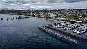 Aerial view of downtown Edmonds near the Washington State Ferries terminal