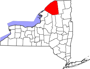 Map of New York highlighting St. Lawrence County