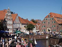 View of the historic harbour in Stade