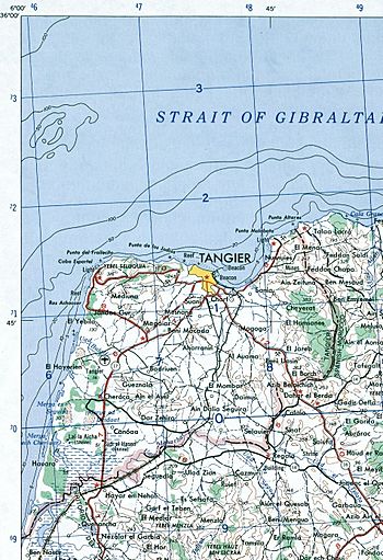 Map of the Tangier International Zone, with boundary