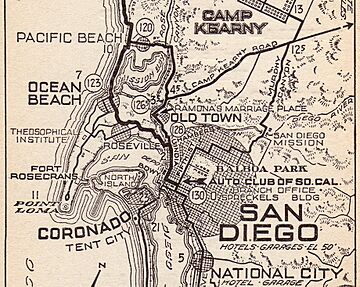 1920 map - downtown San Diego and the Old Town area