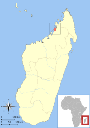 Lepilemur sahamalazensis range map.svg