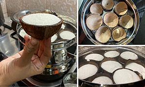 Traditional coconut shell idlis, Karnataka