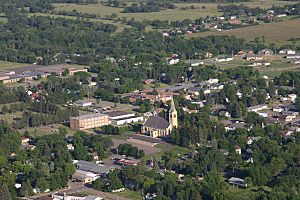 Aerial view of Pierz, note St. Joseph's Church near the center